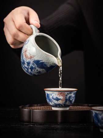 1 pieza/2 piezas Taza de té de cerámica con diseño de carpa, taza de té de estilo chino pintada a mano, taza de té práctica de alta gama con colores de esmalte, taza de té, taza de maestro, adecuada para uso diario en el hogar, oficina, casa de té, recuerdos, regalos de negocios, regalos promocionales de vuelta a la escuela