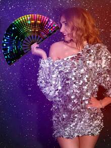 1 Peça Leque de Mão Grande de UV para Festa de Música de Carnaval, Show e Presente, Leque de Mão Dobrável de Luz UV para Presente, Festival de Música, Carnaval, Fantasia Arco-íris, Festa de Disco, Festa Neon, Suprimentos de Decoração de Festa Luminosa