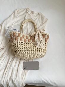 大容量草编包女士新款夏季手提包通勤编织购物篮沙滩度假手提包