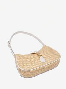 1pc Vintage Minimalist Crescent Shaped Adjustable Strap Crossbody Bag, Suitable For Dates, Outings, Parties - Beige - View 3