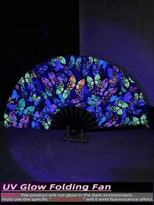 1 Peça Leque de Mão Grande de UV para Festa de Música de Carnaval, Show e Presente, Leque de Mão Dobrável de Luz UV para Presente, Festival de Música, Carnaval, Fantasia Arco-íris, Festa de Disco, Festa Neon, Suprimentos de Decoração de Festa Luminosa