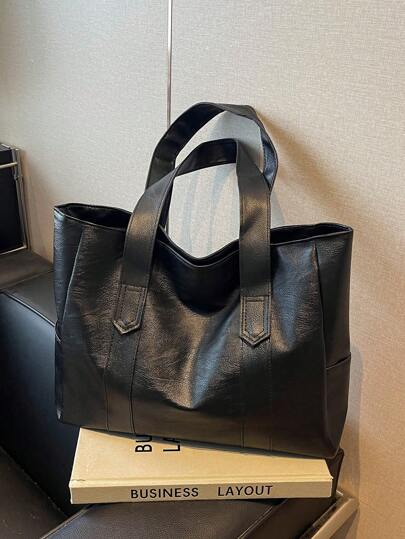 Unisex Fashion PU Leather Tote Bag, Minimalist Solid Color, Multifunctional Shoulder/Underarm Handbag, Suitable For Casual, Commute, Shopping, Travel And School/College, Large Capacity Women Handbag