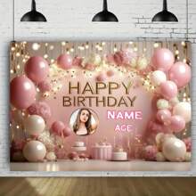 1pc Customizable Photo & Text Personalized Metallic Rose Gold Happy Birthday Banner (Size: 29*39, 39*59, 70*90 Inch) With Pink Floral Accents - Elegant Floral Balloon Wreath And Cake Table, Photo Booth And Outdoor Party Decor, Birthday Party Supplies Mother's Day Graduation,Multi-Functional,Adjustable,Durable,Ornamental,Reusable,Exquisite,Adorable,High-Quality,Modern,Colorful,Cute,Comfortable,Stylish,Custom,Personalized,Unique,Ideal Gifts For Him,Ideal Gifts For Her,Boyfriend,Girlfriend,Dad,Mom,Family,Friends,Youth,Office,Tea Room,School,Home,Home Refresh,Customized Party Backdrops,Personal Items