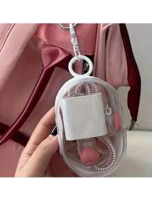 1pc Compact Transparent Zipper Storage Bag With Keychain - PVC, Suitable For Keys, Earphones, Chargers & Travel Accessories, Available In Black & White, Outdoor Travel Storage - Multicolor - View 10