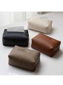 1pc Rectangular Modern Decorative PU Leather Tissue Box Cover, Suitable For Vanity, Nightstand, Living Room, Office Desk And Car