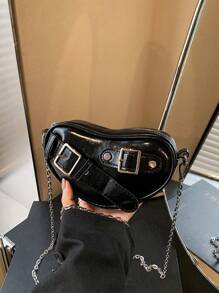 Personalized Style Women's Crossbody Bag, Exquisite Hardware Loop With Decorative Shoulder Bag, Solid Color Simple And Lightweight Chain Shoulder Strap Shaped Small Bag, College Student Daily Travel And Shopping Storage Small Bag, Lightweight And Practical Zipper Closure Multifunctional Chain Bag, Suitable For Gifting Friends For Shopping, Dating, Business Trips And Business Purposes