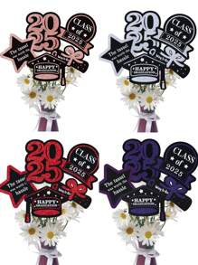 5Pcs Class Of 2025 Graduation Party Decorations Kit | 2025 Grad Decor Supplies, Spring-Summer 2025 Centerpiece Set, Aesthetic Cake Toppers & Floral Vase Inserts, Photo-Ready Grad Party Backdrop Props, Instant Checkout Best Seller, Limited Edition Grad Gifts, Unforgettable 2025 Grad Celebration Decor - Multicolor - View 2