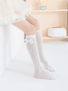[2 Pairs] Girls Kids Knee High Socks, Spring/Summer Thin Knit Pure Cotton Lace Bow Tulle Breathable Moisture Wicking Mid-Calf Stockings, Student Children Lolita Socks, Versatile New Arrival