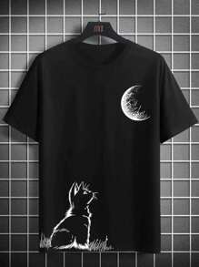 Shirt Moonlight Cat T-Shirt Skater Shirt 100% Cotton - Black - View 1