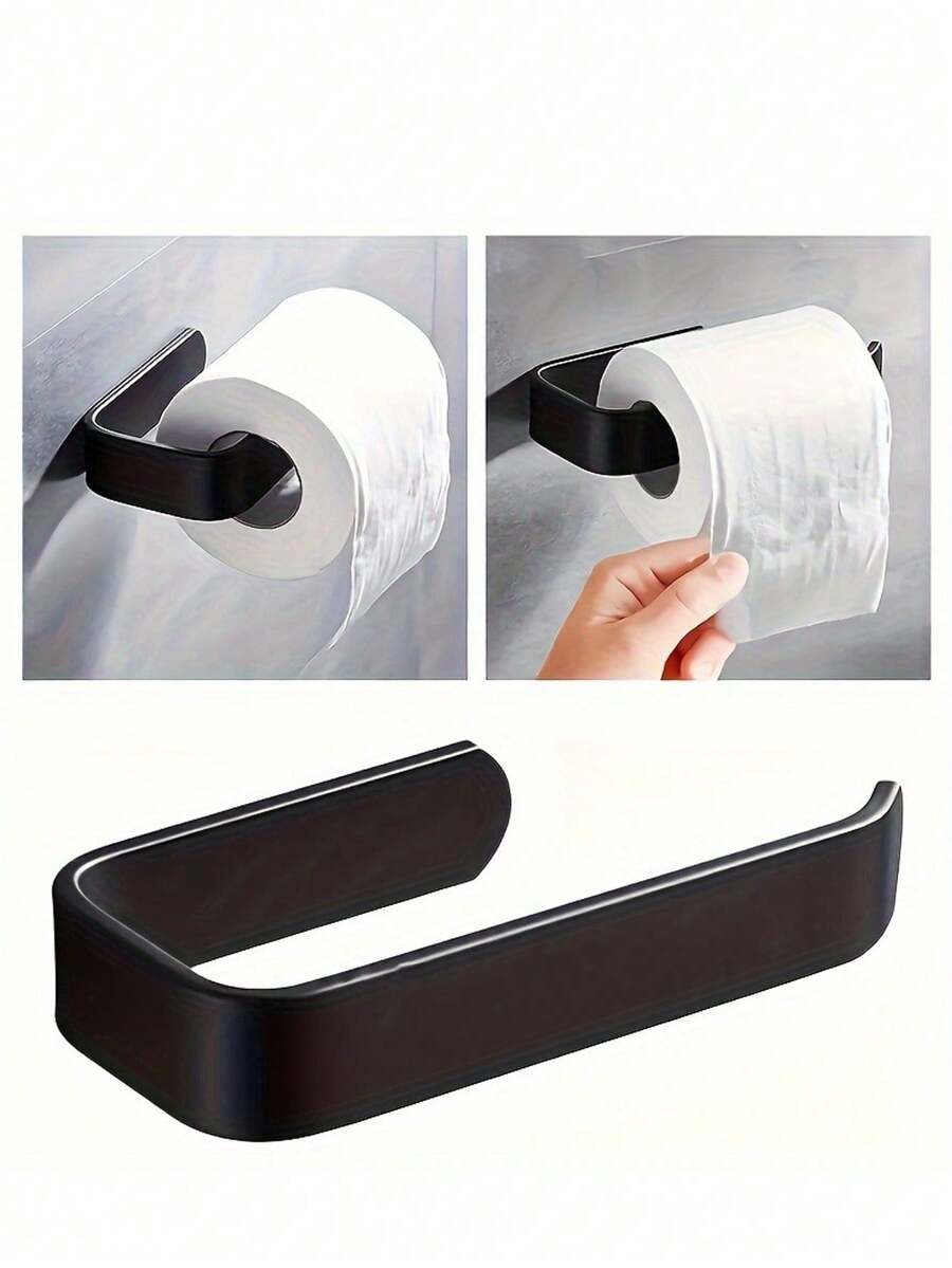 1 pieza Soporte para papel higiénico autoadhesivo de plástico, dispensador de rollo de cocina, estante para papel higiénico de baño, gancho de almacenamiento, fácil de usar, estante montado en la pared sin perforación para almacenar papel higiénico