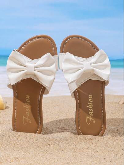 Papuci la modă pentru copii de vară, sandale plate prințesă cu bowknot pentru fete, pantofi de plajă casual, potriviti pentru ieșirile zilnice și vacanțele în aer liber