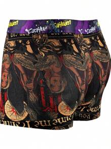 5pcs/Pack 2024 Latest Graffiti Printed Breathable Boxer Briefs For Men - Black - View 3