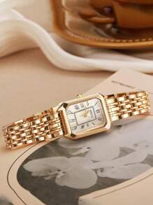 Relógio de quartzo retrô feminino, elegante, compacto, com mostrador pequeno e pulseira de aço quadrada, ideal para uso diário, aniversário, dia das mães, presente de Páscoa
