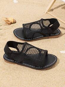 Summer Kids' Mesh Sandals, Fashionable Breathable Flat Slip-On, Casual Holiday Beach Shoes, Suitable For Daily Wear - Black - View 4