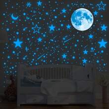 1 套/428 件夜光星星贴纸，天花板月亮和星空星系宇宙装饰夜灯墙贴，夜光星星贴纸卧室儿童房客厅装饰墙贴墙艺术卧室装饰贴纸家居装饰客厅墙纸墙贴派对装饰办公室装饰家居装饰品个性化贴纸 - 彩色 - 查看 2