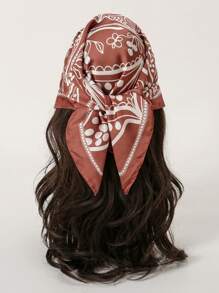 1pc Simple Printed 70*70cm Square Scarf, New Spring Bandana Headband, Fashion Neckerchief Headpiece Sash Women Accessories - Coffee Brown - View 1