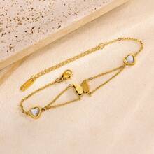 1pc/5pcs Stainless Steel Dainty Diamond-Studded Tree Of Life Bracelet For Women, Minimalist Style