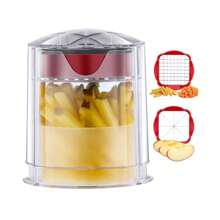 二合一土豆切刀，适用于炸薯条、土豆、洋葱切片机、苹果切片机，2 个不锈钢刀片 - 酒紅色 - 查看 3