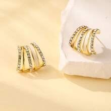 1 paire de boucles d'oreilles géométriques en forme de C avec incrustation de pierre d'œil de chat, accessoire polyvalent pour le quotidien et les fêtes
