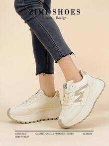 1 Pair High Quality Women Multi-Functional All-Season Fashion Running Sneakers, Flat Gump Shoes, Leather Upper, Waterproof, Suitable For Sports, Casual Daily Wear, Skateboarding - Mika - View 9