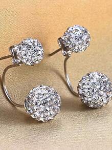 1 Pair S925 Sterling Silver Double Snowball Stud Earrings, Sparkling, Suitable For Party, Banquet, Wedding, Shining Double Snowball Earrings