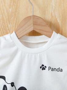 2pcs Baby Boys' Sleeveless Crew Neck Cute Panda Print Top And Solid Color Shorts Set, Suitable For Daily Outings In Summer - White - View 3