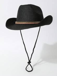 1pc Women's Panama Hat, Jazz Hat, Sun Hat, Beach Hat, Woven Leather Brimmed Hat With Rivet Decor, Suitable For Beach, Hiking, Western Themed Events, Parties, Role Play, Graduation, Masquerade, Festivals, Weddings, Birthdays, Music Festivals, Spring/Summer Wear