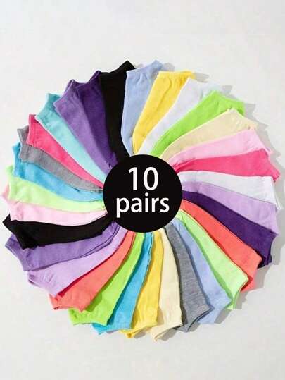 10pairs Women's Ankle Socks - Soft, Comfortable, Solid Color, Versatile Low-Cut Style, Breathable Polyester And Spandex Blend, Machine Washable, Versatile Sock Pack|Lowcut Socks|Polyester Spandex Blend