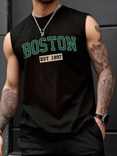 Men's Summer Casual Round Neck Letter Printed Vest