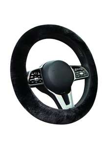 3 pièces/set Housse de volant de voiture noire, peluche d'hiver chaude, élastique, ajustable universellement