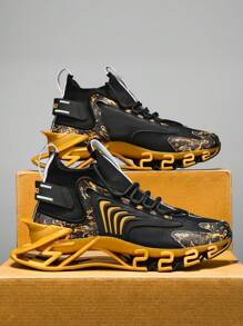 Men's Four-Season Sports Shoes, Punk Science Fiction Sole Design, Breathable Help Surface, Comfortable Inside, Suitable For Daily Fitness Wear