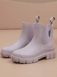 女士新款弹力口雨靴，中筒雨鞋，切尔西防水防滑户外中筒靴 - 杏色 - 查看 9