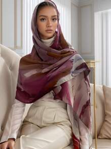 1pc Floral Print Casual Headband, Gradient Chiffon Scarf For Women All Season Head Wrap - A - View 2