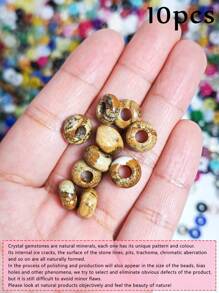 10 件大孔宝石珠 5x10 毫米天然虎眼石、天然蓝点石、天然点石、天然黄玉、天然粉水晶、合成白绿松石、合成蓝绿松石、合成蛋白石、散装天然石珠适用于女孩/女士/妇女/女儿 DIY 配件用于制作珠宝手链、钥匙扣、发珠、手机链、项链 - 大孔珠 - 查看 18