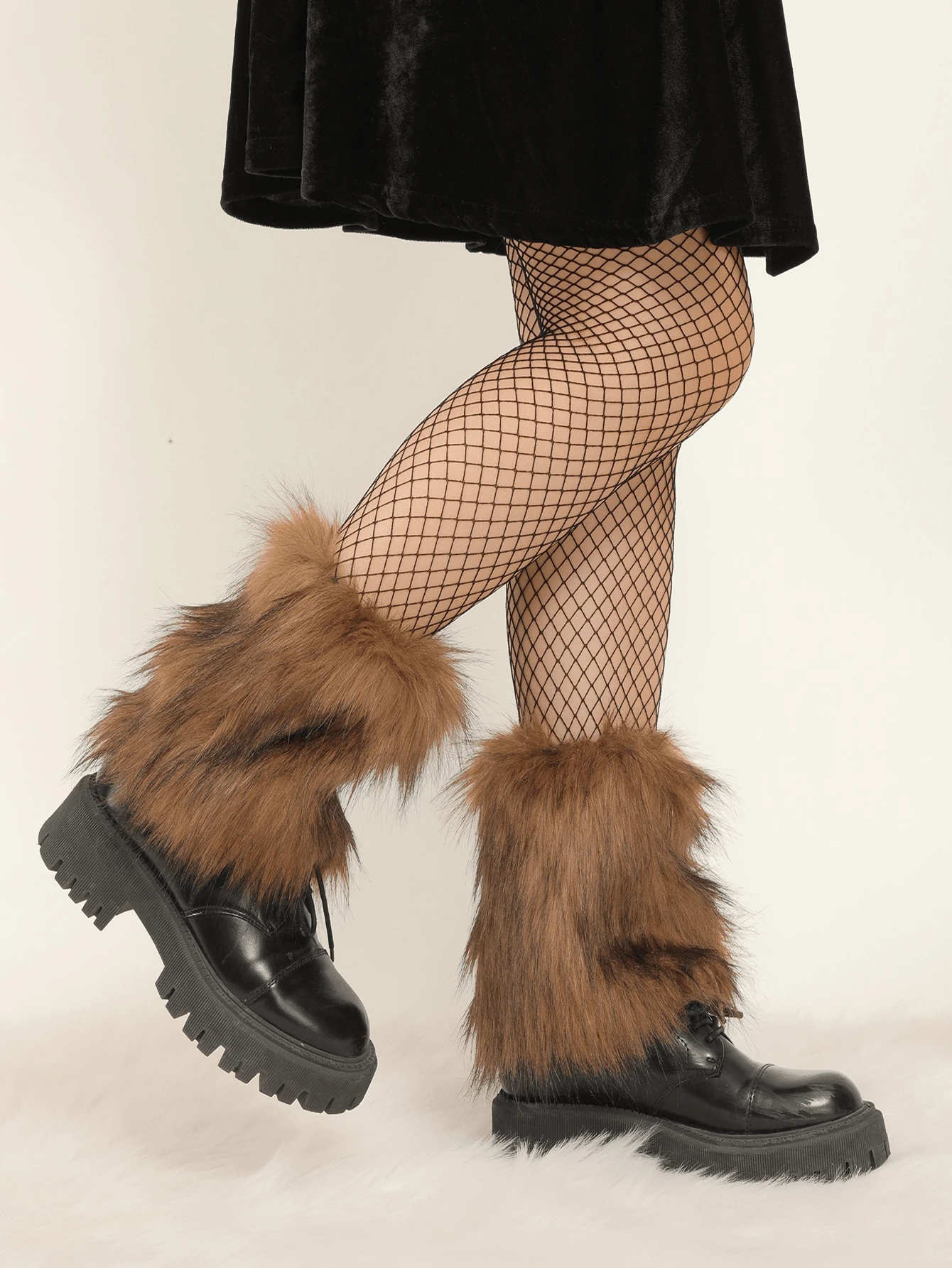 1 Pair Faux Fur Decor Leg Warmers For Kids Girls Boys, Aged 3-16 Years Old, Y2K Lolita Style, Warm - Camel - View 1