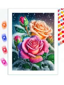 DIY Pintura de diamante 5D de rosa, artesanía de invierno con diamantes redondos completos para decoración del hogar