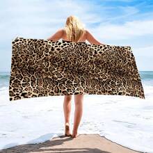 1 pièce Serviette de plage en microfibre imprimée léopard, serviette de plage séchage rapide dessin animé, serviette de bain absorbante, design imprimé numériquement, convient pour la plage, l'hôtel, la baignade, les sports de plein air, grande taille, été, vacances, accessoires de salle de bain, articles de voyage, accessoires de plage