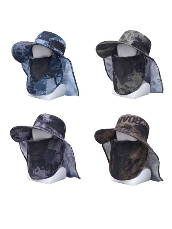 Solid Color Sun Protection Hat, Men Fishing Cap With Camouflage Printing, Random Summer Bucket Hat For Outdoor Sports, Hiking, Adjustable Face Mask UV Protection Sun Hat