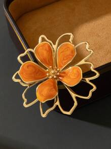 1 件个性化镂空双层橙油滴花五瓣戒指，女士适用（无礼盒） - 橘色 - 查看 2