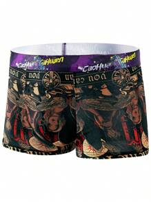 5pcs/Pack 2024 Latest Graffiti Printed Breathable Boxer Briefs For Men - Black - View 2