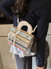 Nuevo bolso transversal de hombro versátil de paja tejida de moda, bolso cuadrado pequeño y elegante para playa y resort