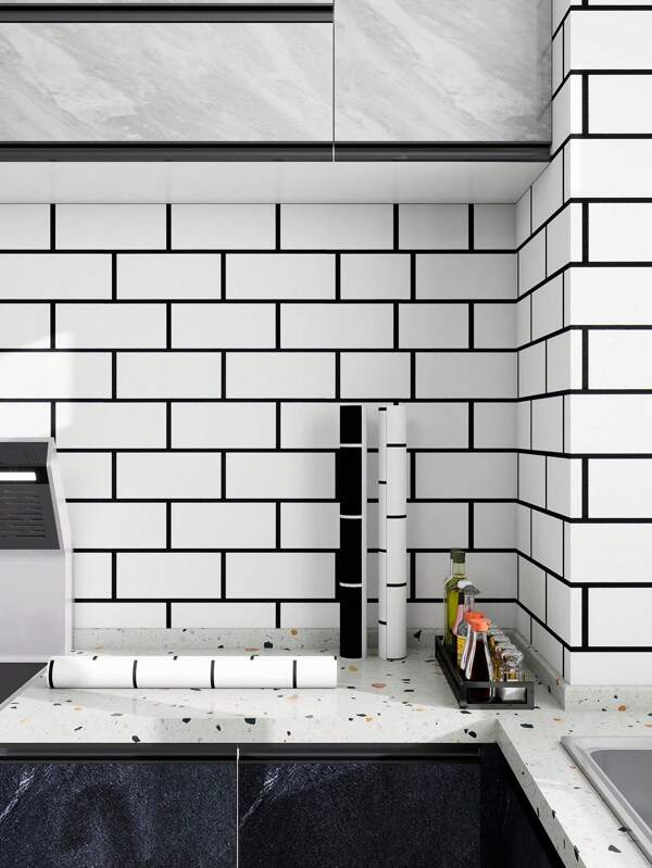 1 Roll/45CM * 100CM Black Line White Brick White Line Black Brick Geometry Modern And Simple Style Suitable For Home Decoration, Kitchen Cabinets, Tables And Chairs, Room Backgrounds, Home Renovation DIY, Waterproof And Stain Resistant, Easy To Clean, Self-Adhesive, Peel And Paste Wallpaper Wall Stickers Wall Art Bedroom Decor Home Decor Living Room Wall Paper Party Decorations Living Room Decor Bedroom Office Decor Home Decor Items Wall Decor Bathroom Decor Room Decoration Stuff House Decor Wallpapers