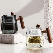 1pc Heat-Resistant High Borosilicate Glass Teapot - 500ml With Wooden Handle, Stove & Electric Ceramic Cooker Safe, Ideal For Tea Brewing