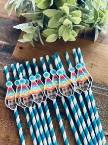 12 Pcs Customized Number & Face Party Paper Straws, Pink Theme Birthday Party Decor, Bachelorette Party Supplies, Women's Day Holiday Decor, Birthday Hat, Pink & Blue Striped Paper Straws, Best Gift For Girls,Brunch-Ready - Multicolor - View 5