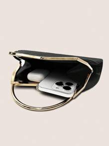 褶饰水钻晚宴手拿包，黑色小礼服派对钱包，时尚公主手提包，适合婚礼、宴会、KTV，适合作为母亲的礼物 - 黑色 - 查看 5