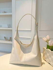 Bolso de hombro de gran capacidad para mujer en estilo retro, versátil bolso de mano de unicolor suave
