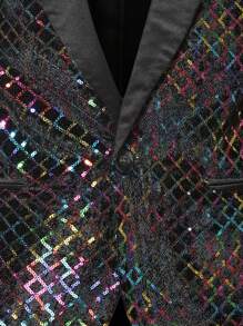 Spring New Fashion Rhombus Sequin Men's Suit Jacket, Lightweight Shiny Blazer For Stage Performance, Party Outfit