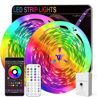 NBBUFF 16ft-100ft LEDテープライト、音楽に合わせてカラー変更、44キーリモコンとアプリ操作、タイマー設定、明るさ調整可能、寝室、リビング、ゲームルーム、キッチン、ダンススタジオ、ハロウィンデコ、クリスマスギフトに