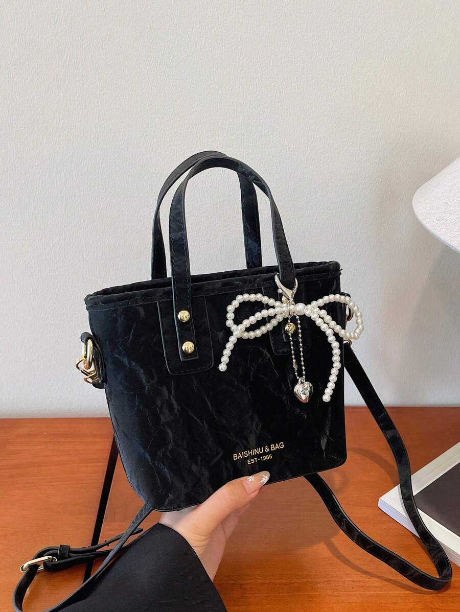 New Versatile Niche Solid Color PU Leather Handbag With Pendant, Fashion Small Outdoor Travel Vacation Square Bag, Lightweight Simple Street Shopping Crossbody Bag, Versatile Modern Business Commuting Women Shoulder Bags For Daily Office Use - Multicolor - View 1