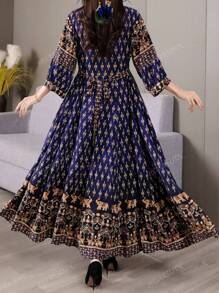 Vestido amplio de estilo modesto, apropiado para Medio Oriente, árabe, informal, bohemio, con bordados, artístico, retro, ideal para vacaciones y turismo